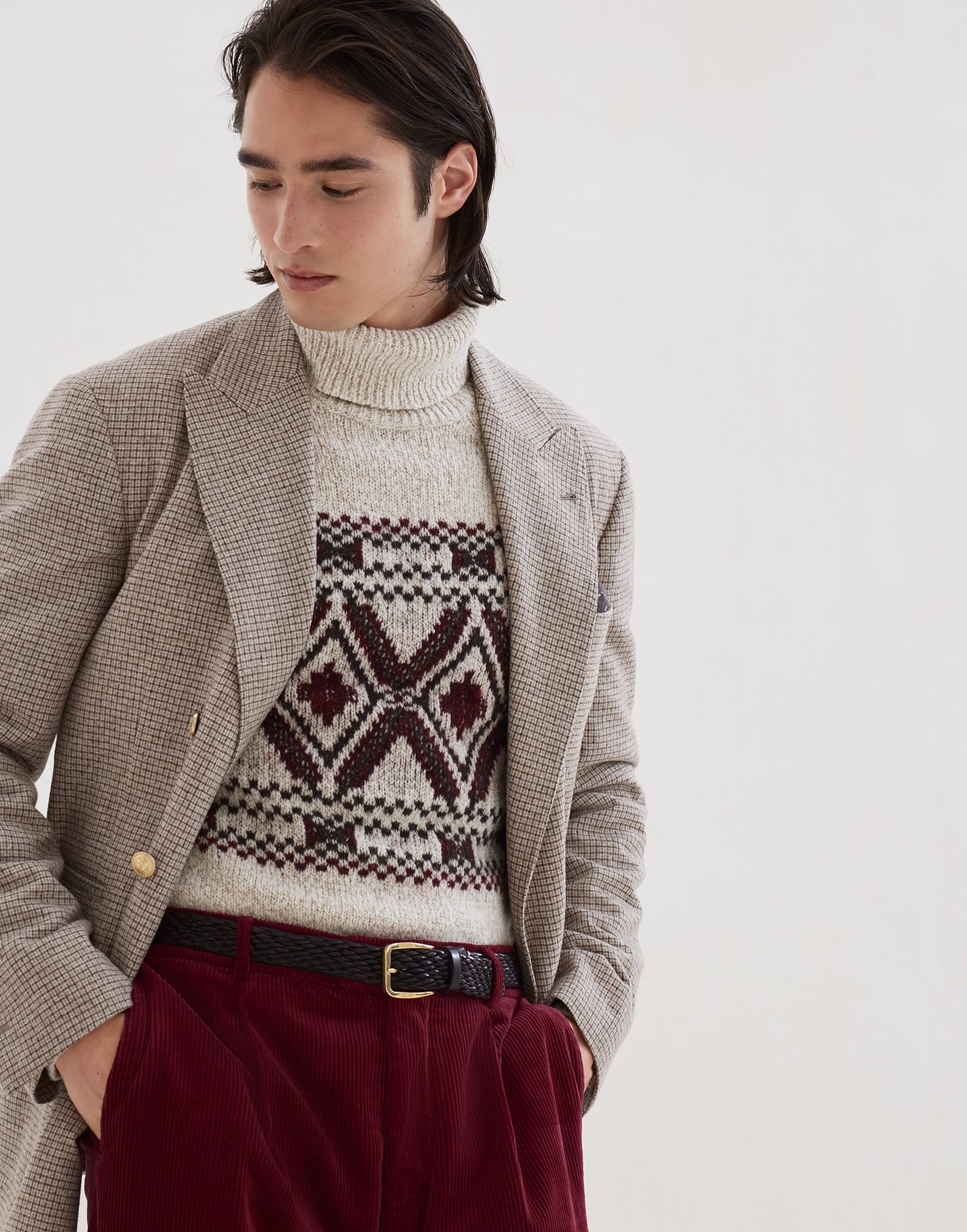 Flecked silk, wool and cashmere checked flannel one-and-a-half breasted deconstructed blazer with pa - 4