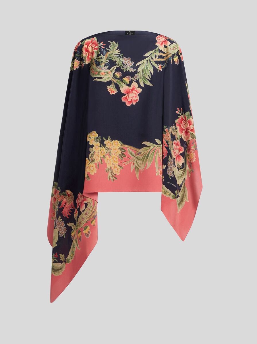 PRINTED SILK PONCHO - 1