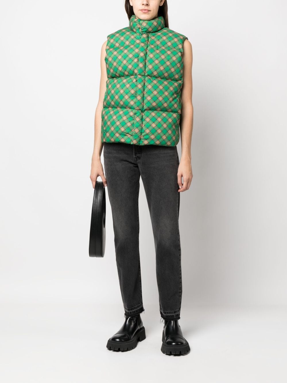 checked quilted down gilet - 2