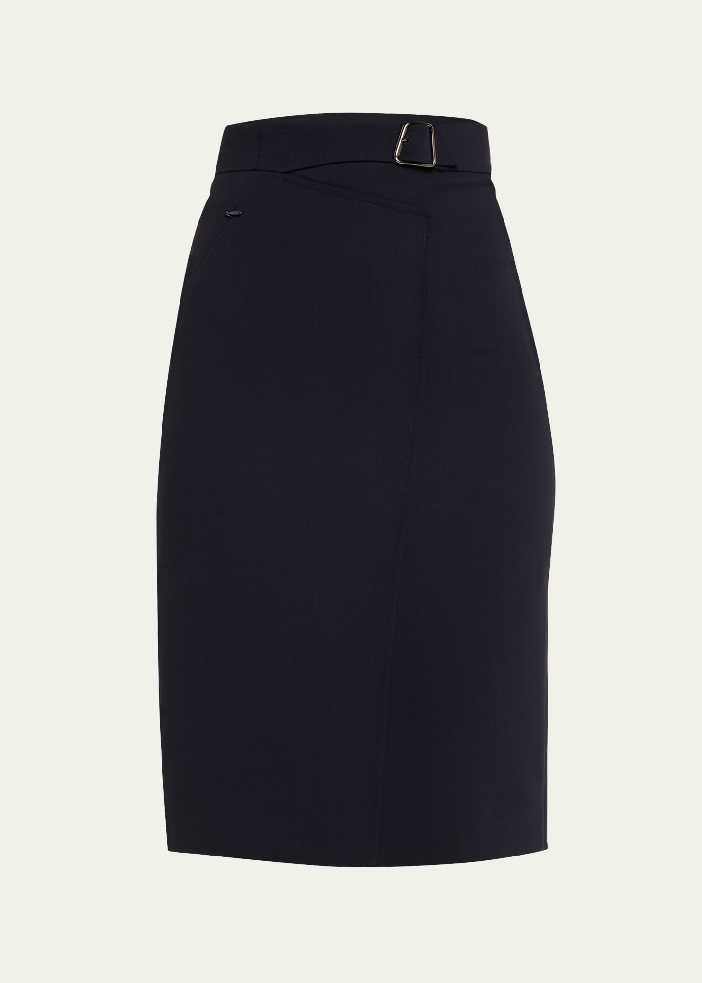 Trapezoid Buckle Wrapped Wool Pencil Skirt - 1