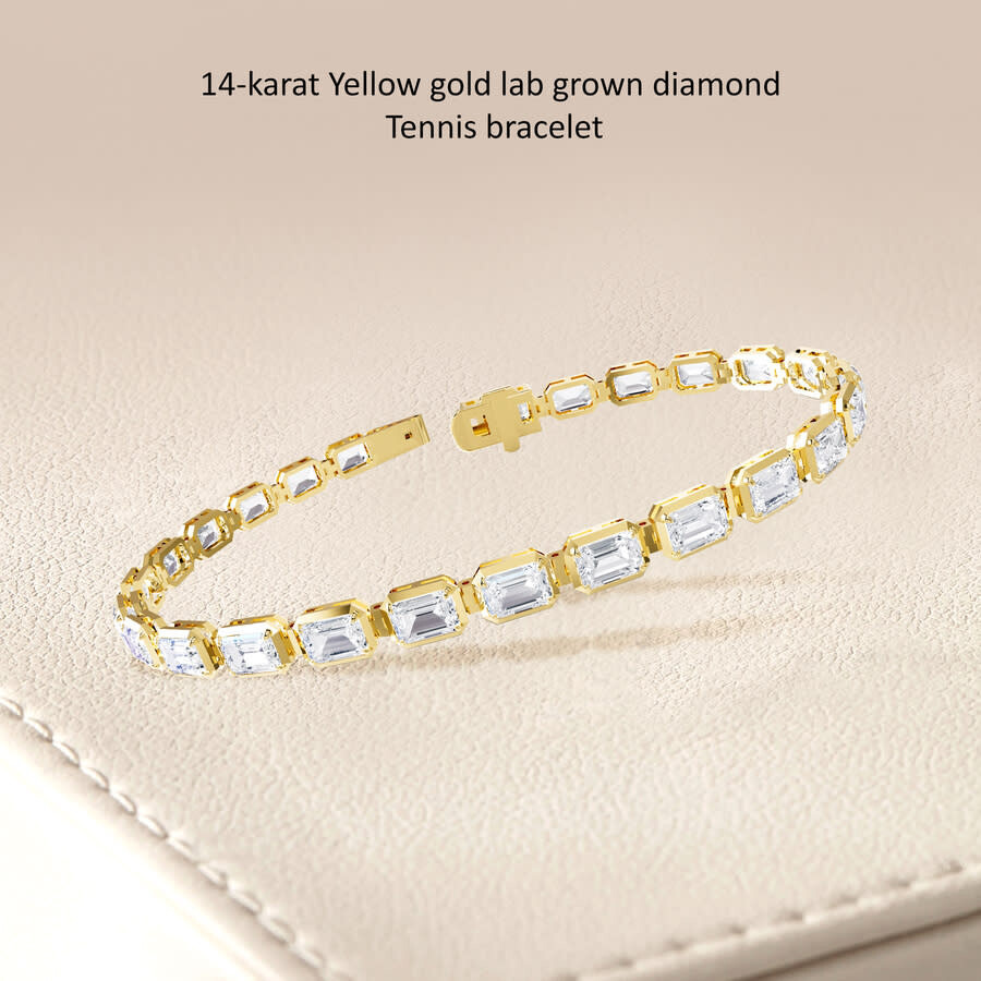 Diamond2Deal - Diamond2Deal 14k Yellow Gold 10 Carat Radiant Cut Lab Grown Diamond fancy Tennis Bracelet 7" VVS-VS, - 2