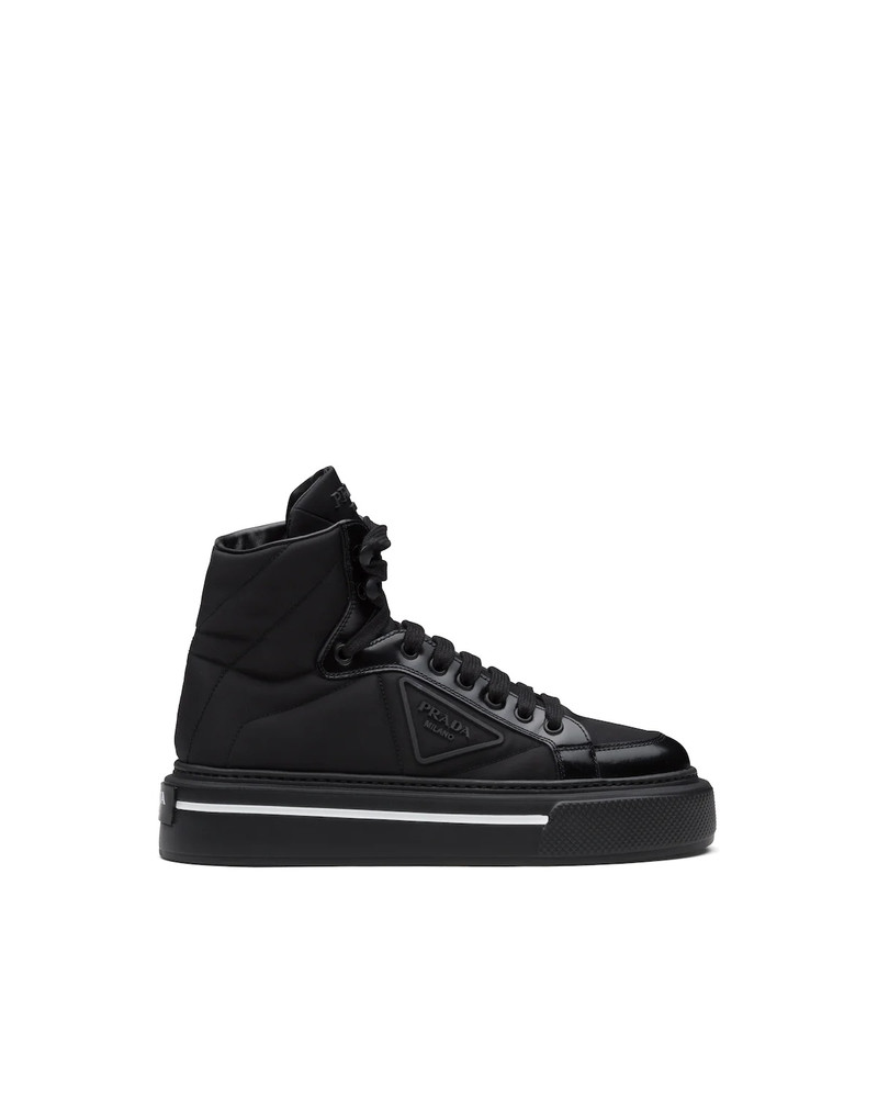 Prada Macro Re-Nylon and brushed leather high-top sneakers 1