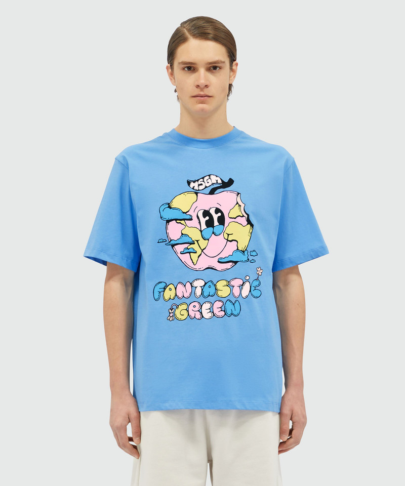 MSGM Organic cotton "Fantastic Green Burro Studio" light blue T-shirt outlook