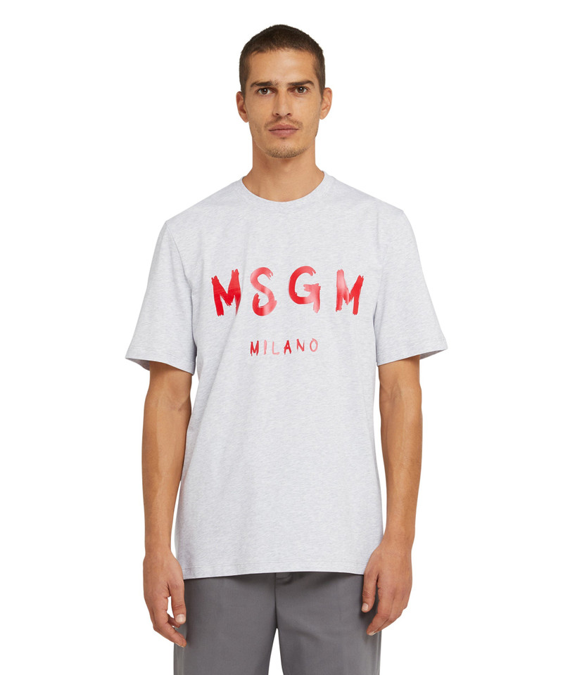 MSGM Cotton t-shirt with brushstroke logo outlook