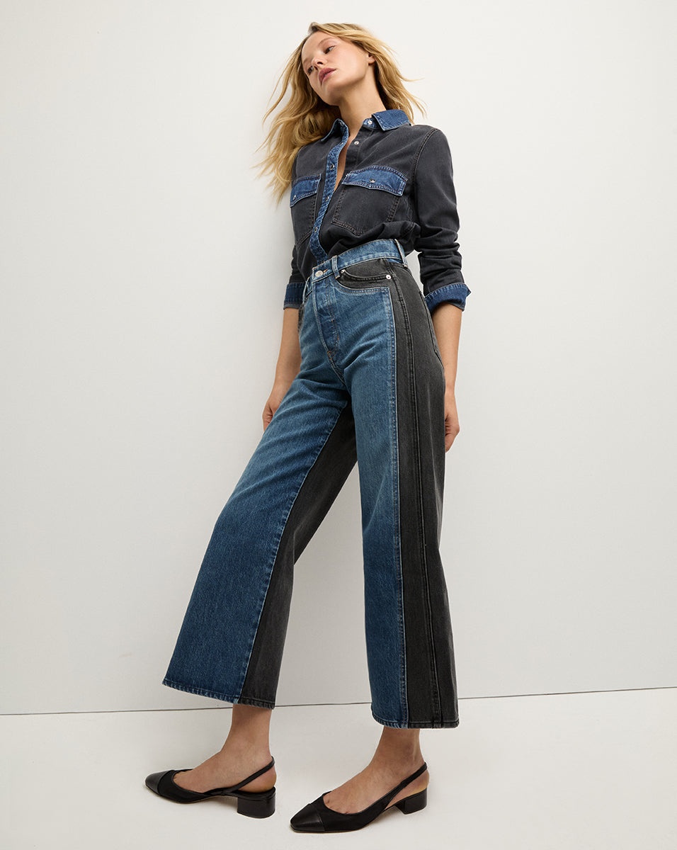 TAYLOR TWO-TONE CROPPED WIDE-LEG JEAN - 4