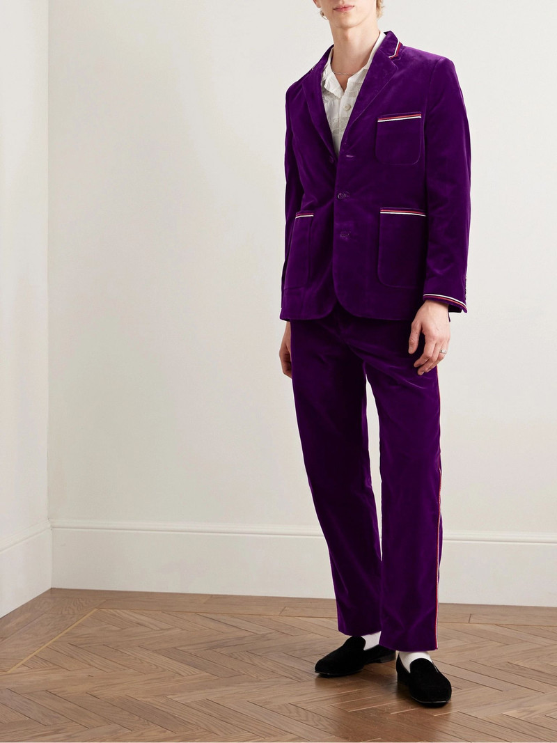 BODE Showcase Soutache-Trimmed Cotton-Velvet Suit Jacket Purple outlook