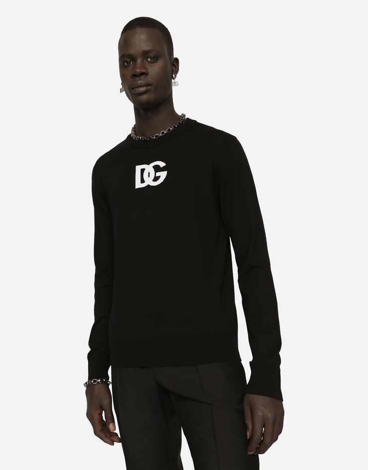 Wool round-neck sweater with DG logo inlay - 4