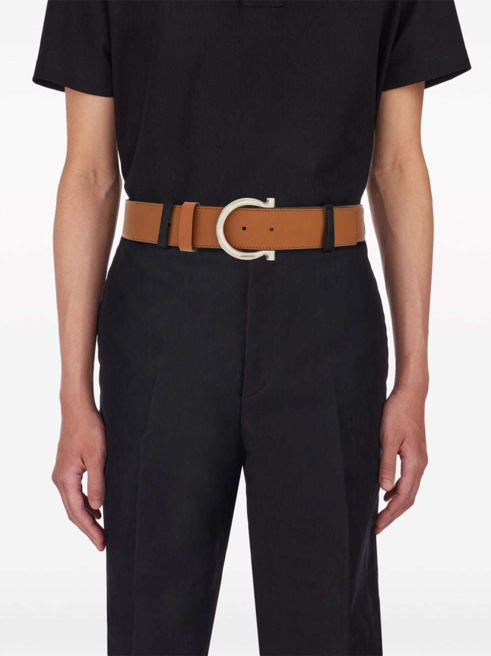 Gancini-buckle leather belt - 4