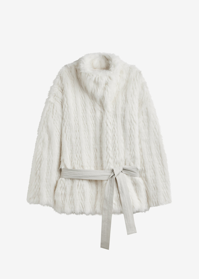 Mortisa Faux Fur Belted Short Coat - Off White 1