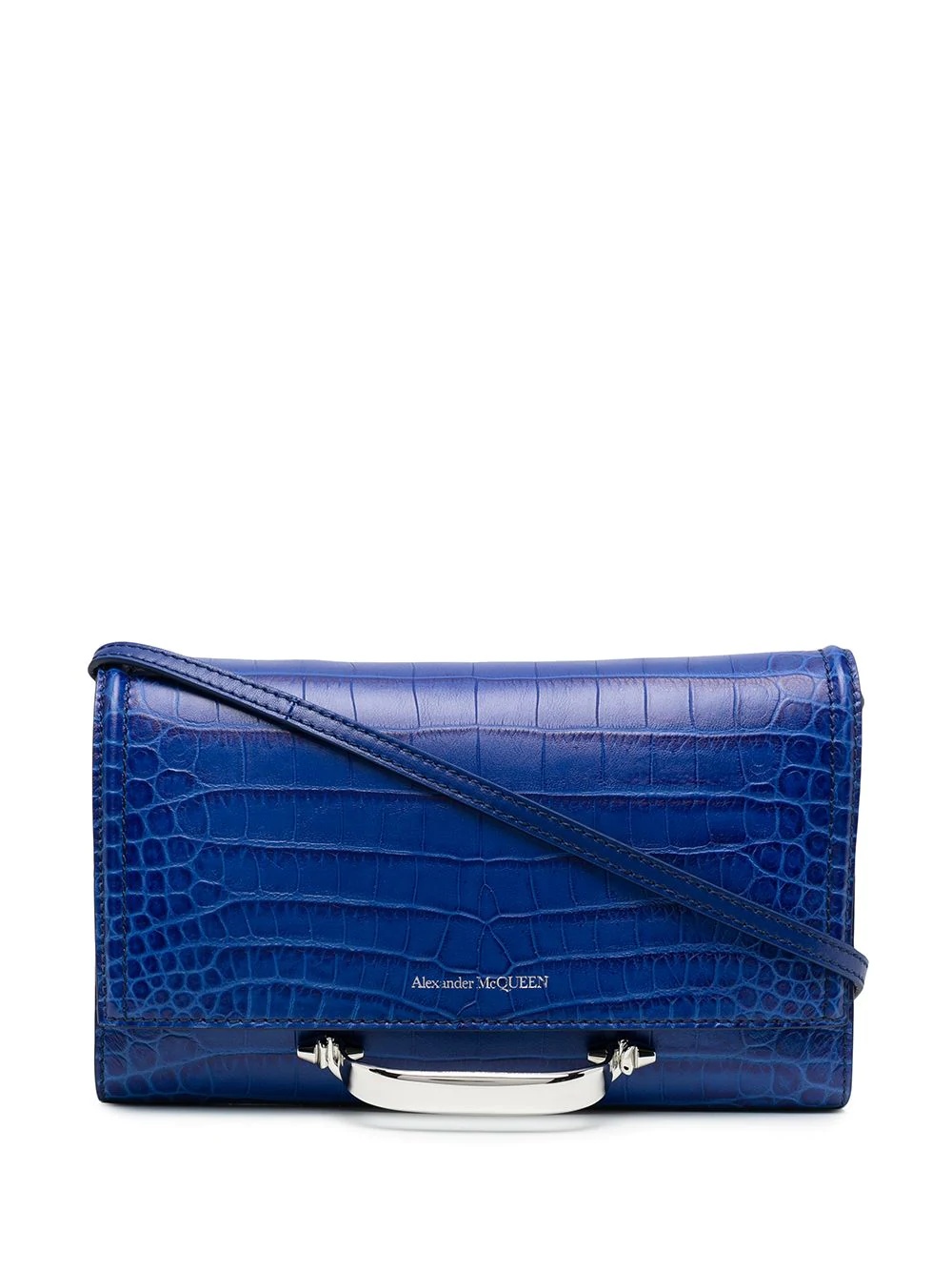 croc-effect handle-detail clutch bag - 1