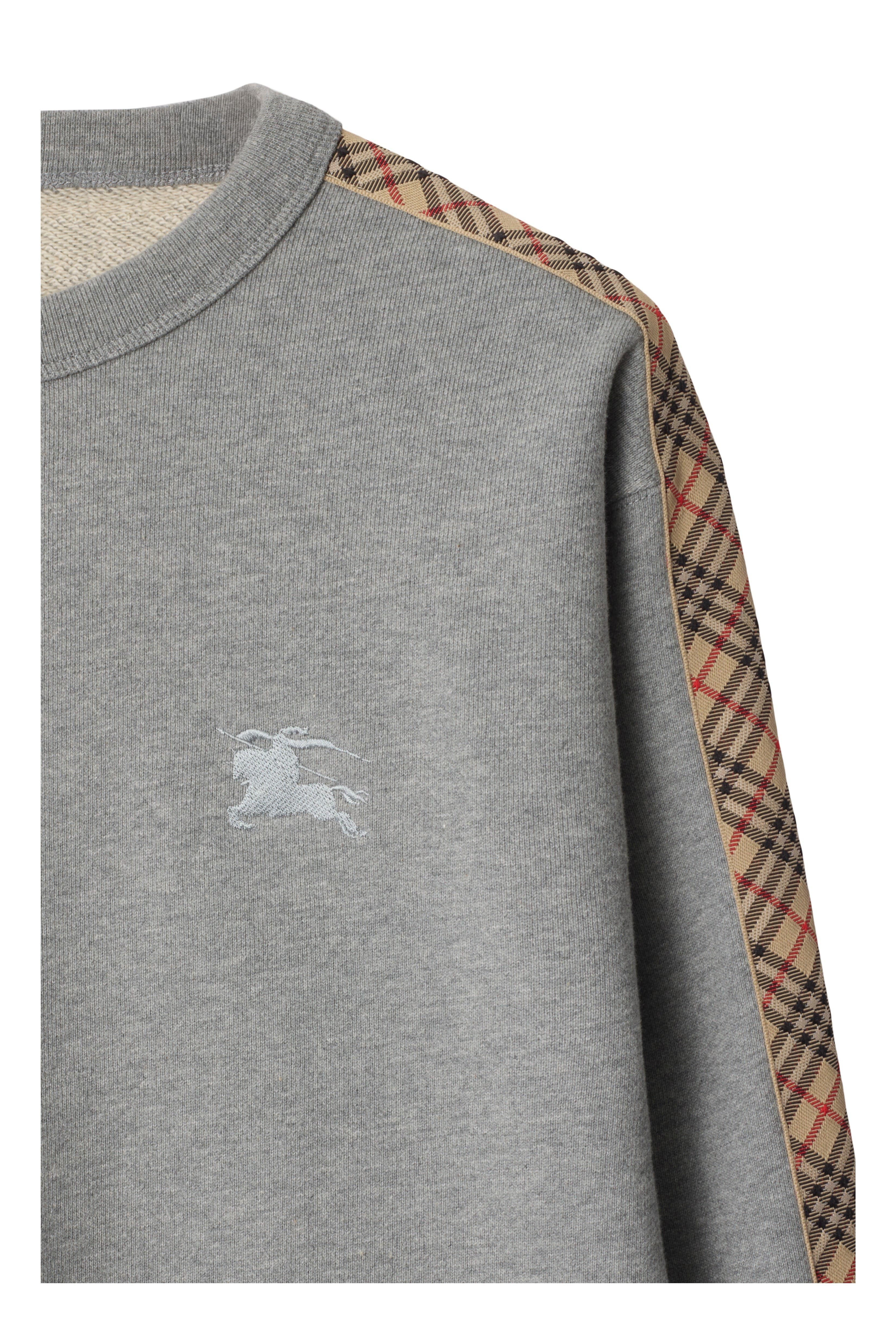 burberry Check Trim Cotton Sweatshirt in Pale Grey Melange at Nordstrom - 4