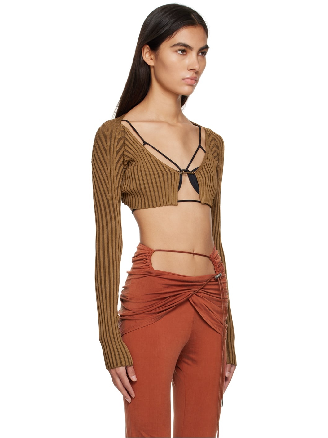 Brown Le Raphia 'La Maille Pralù' Cardigan - 2
