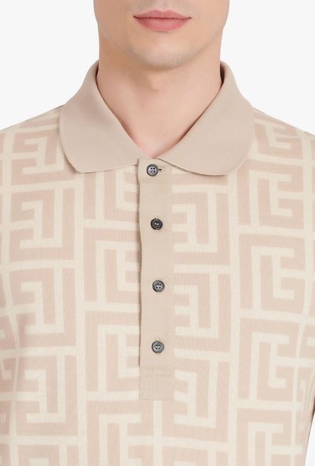 Ivory and sand-colored cotton polo with maxi Balmain monogram - 6