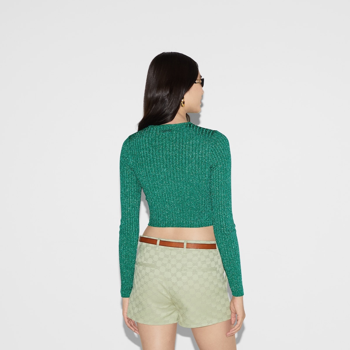 Rib lamé crewneck cardigan - 6