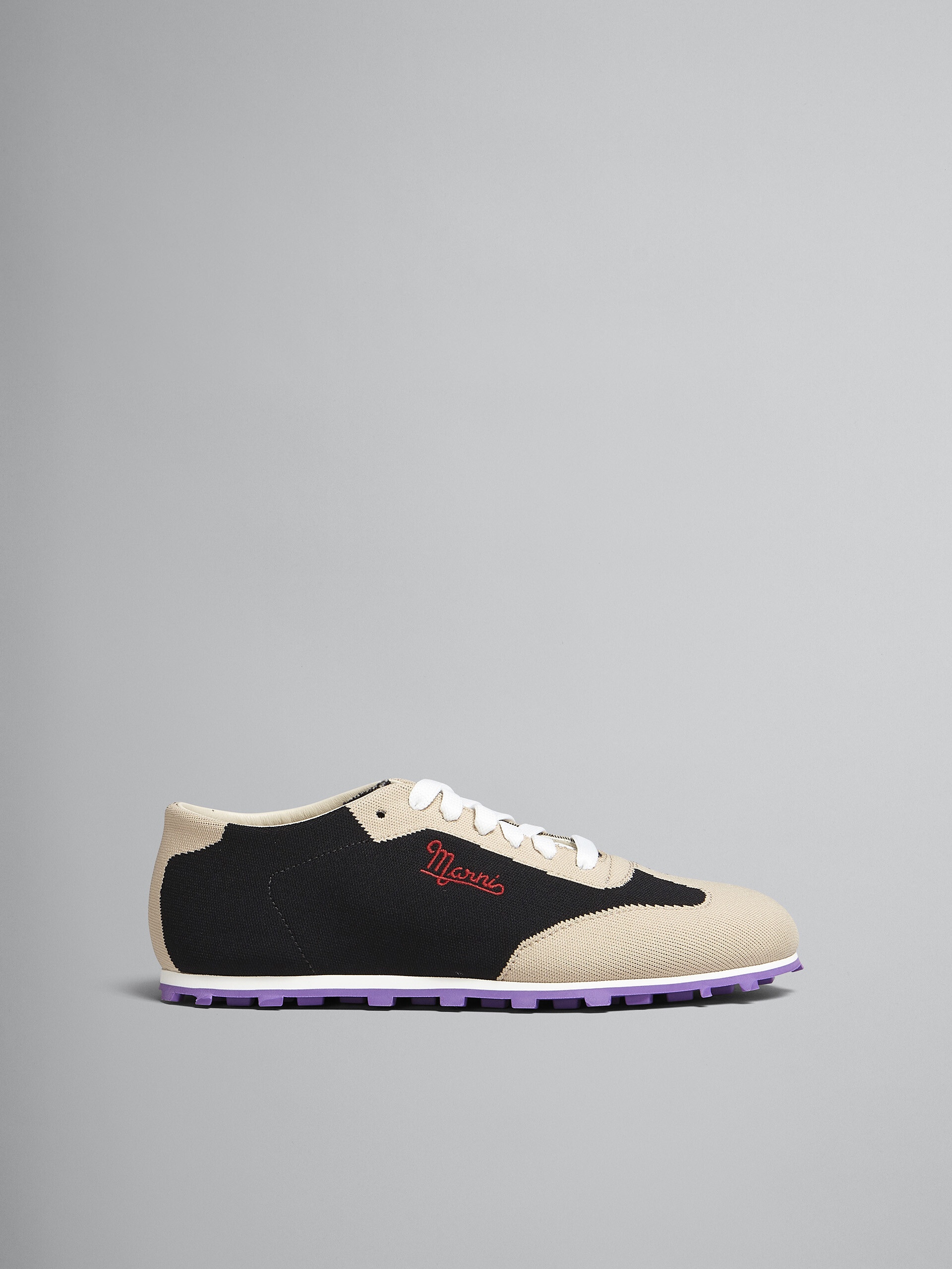 BLACK AND BEIGE STRETCH JACQUARD PEBBLE SNEAKER - 1