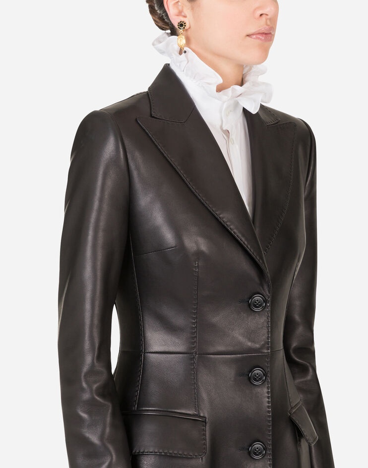 Single-breasted leather coat - 4