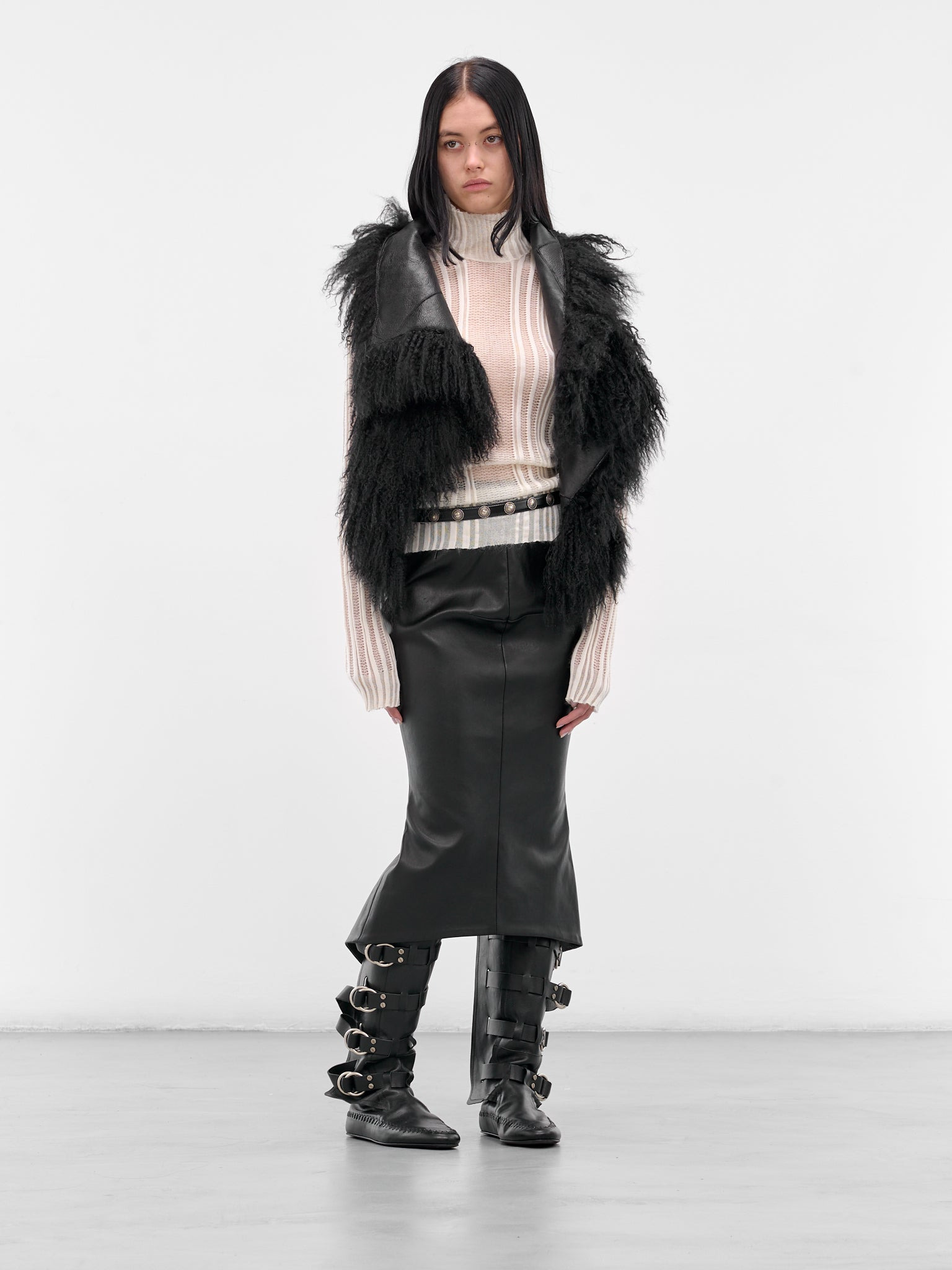Black Leather Reka Studded Belt - 3