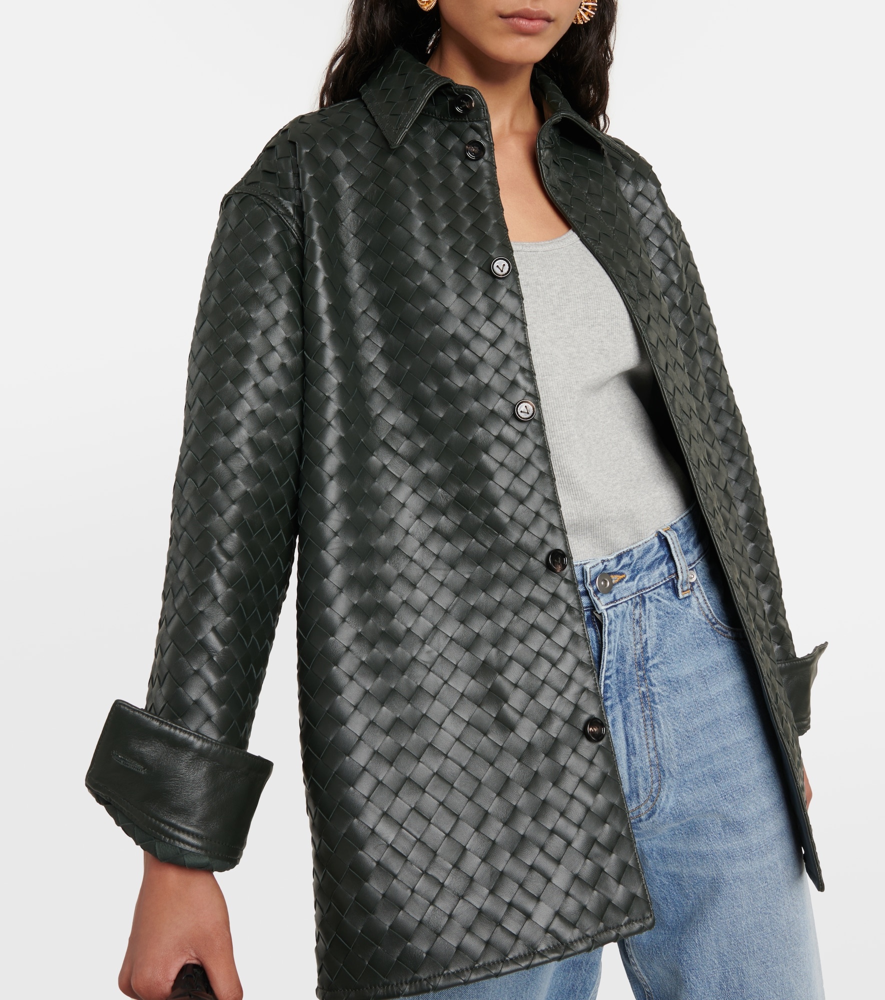 Intrecciato leather shirt - 4