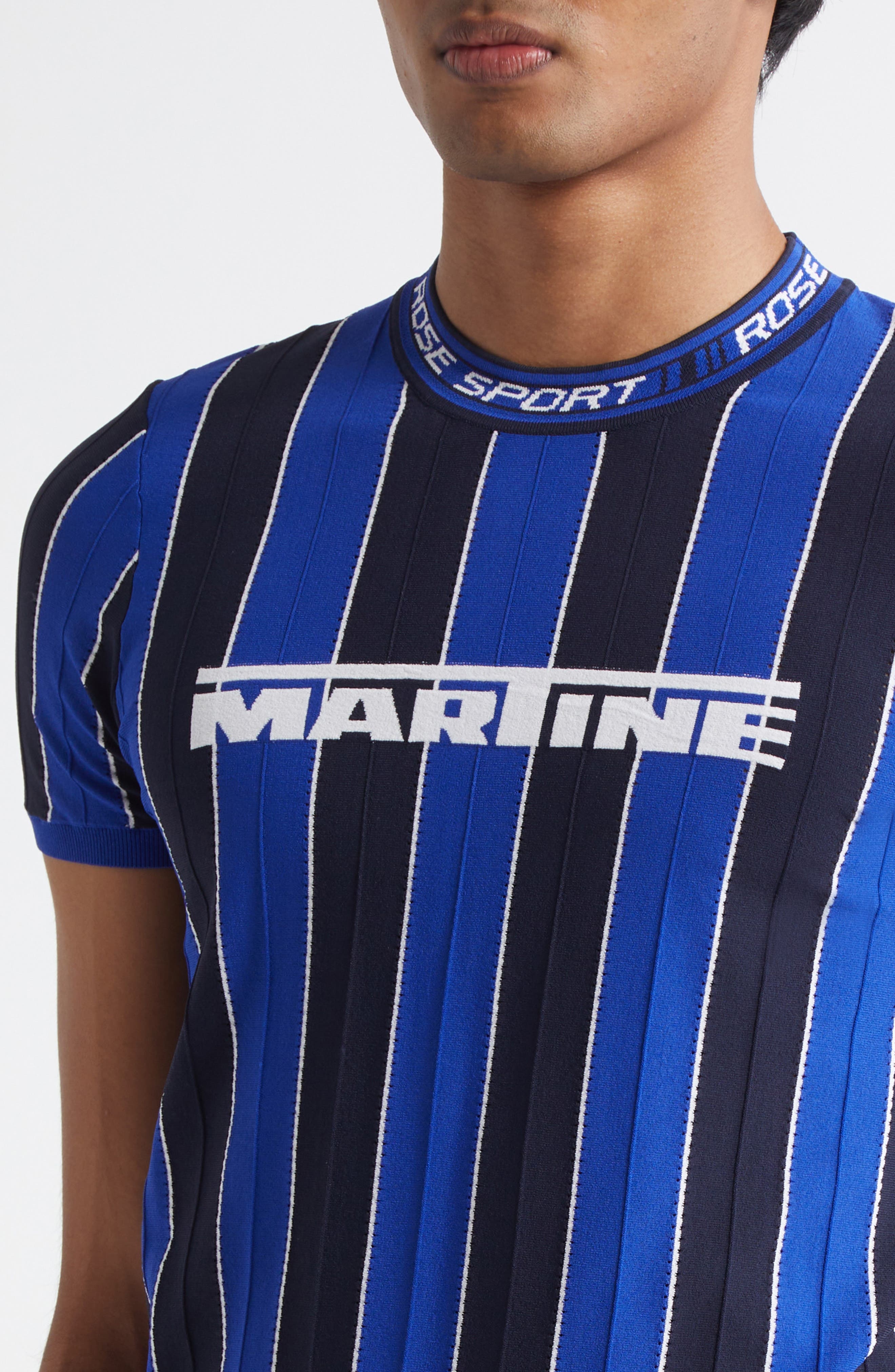 Martine Rose Tight Logo Jacquard Stripe T-Shirt in Blue at Nordstrom - 5