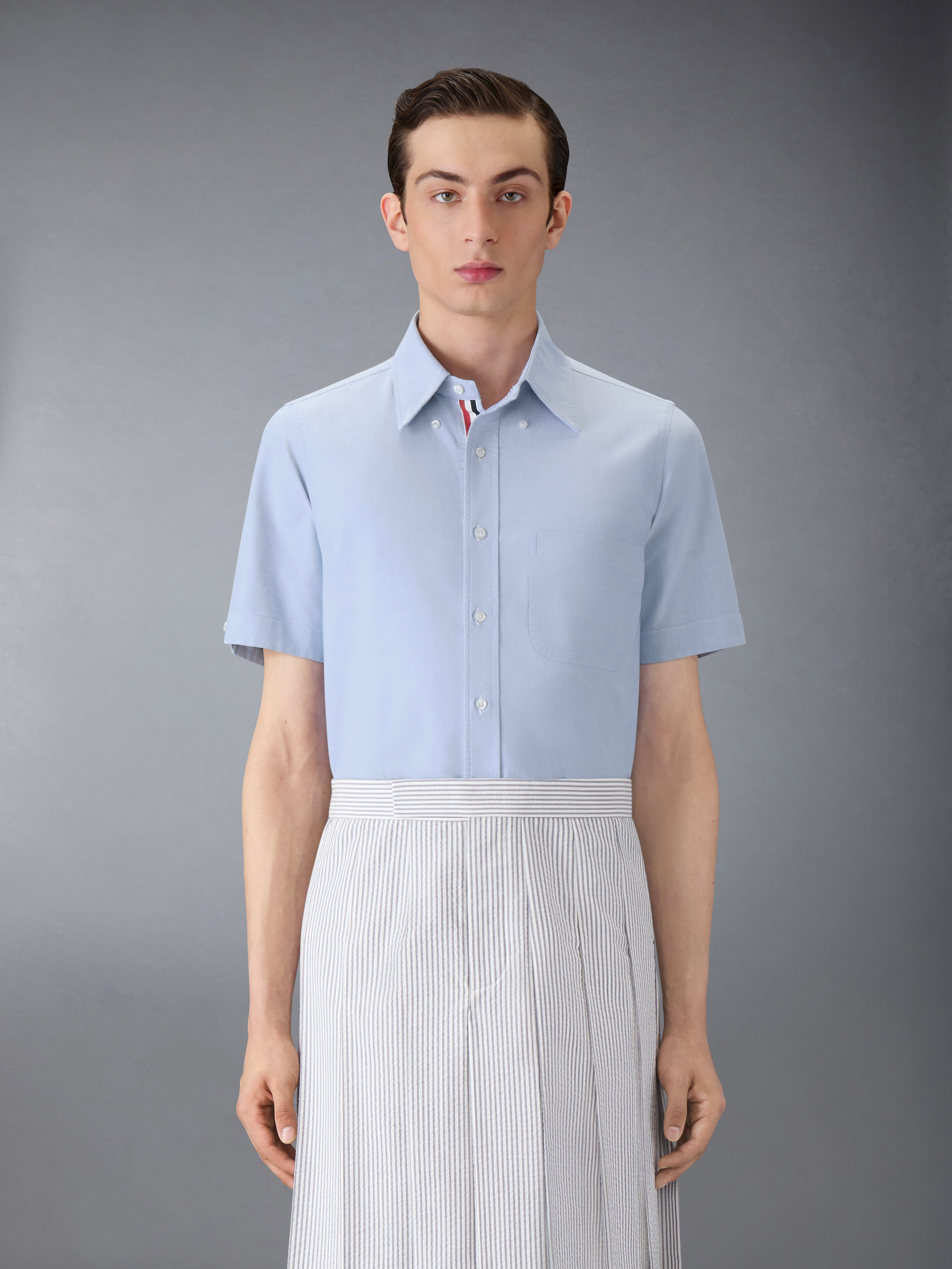 STRAIGHT FIT BUTTON DOWN SHORT SLEEVE SHIRT W/ CF GG PLACKET IN OXFORD - 2