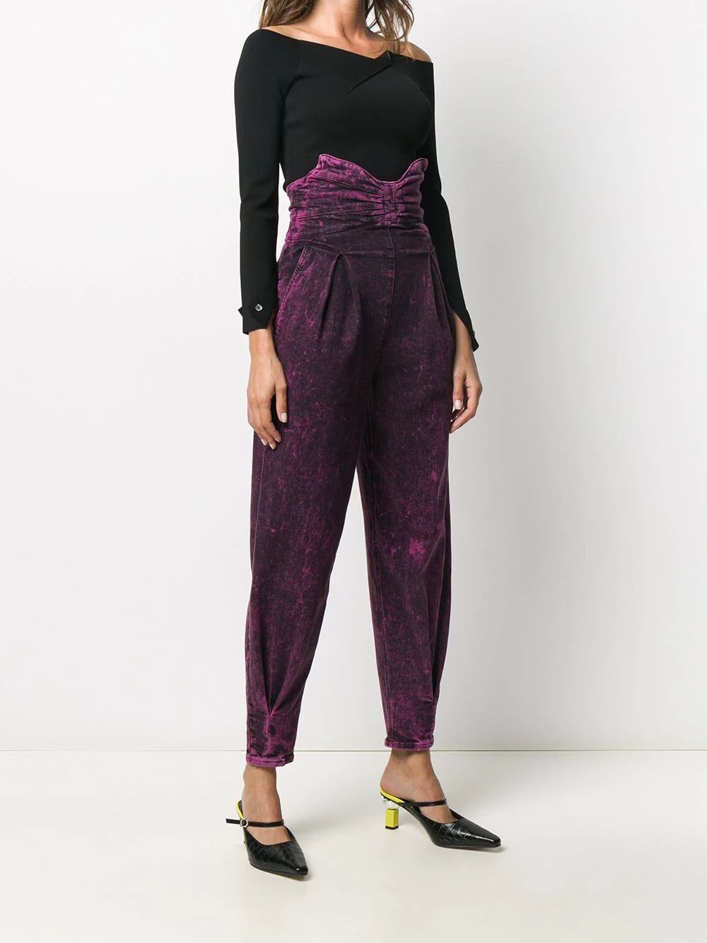 marbled bow detail high-waisted trousers - 3