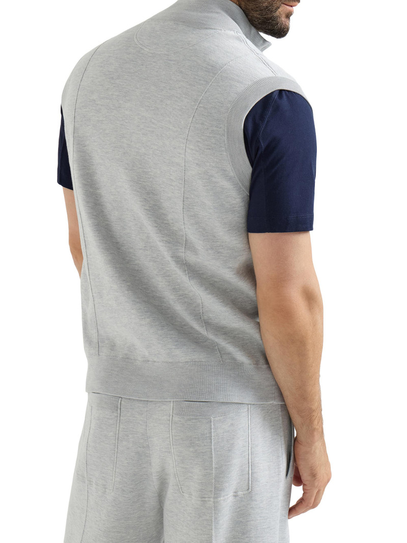 Men's Cotton and Silk French Terry Double Knit Vest with Logo - Pebble 3