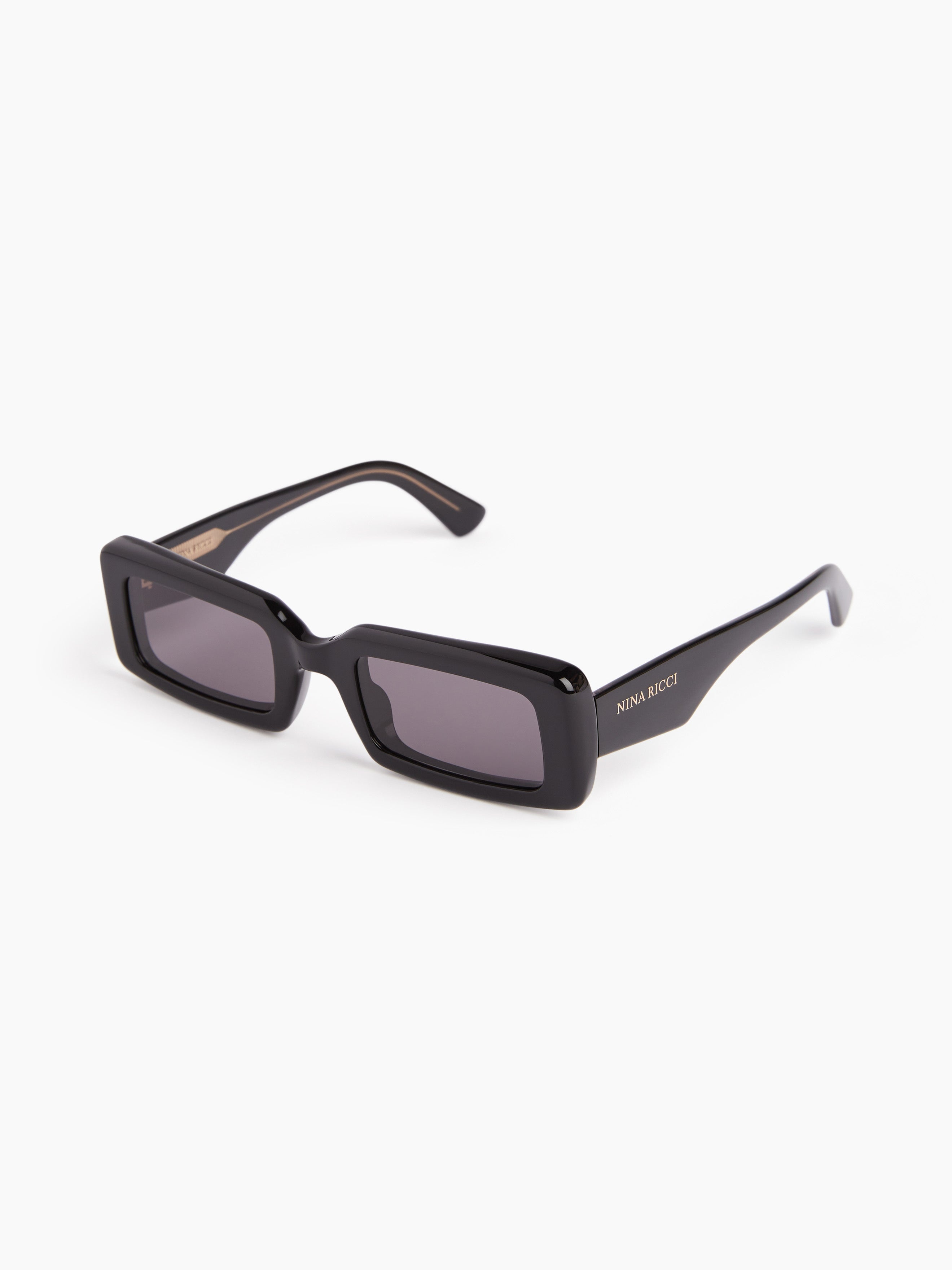 Waves rectangular shiny black Sunglasses - 4
