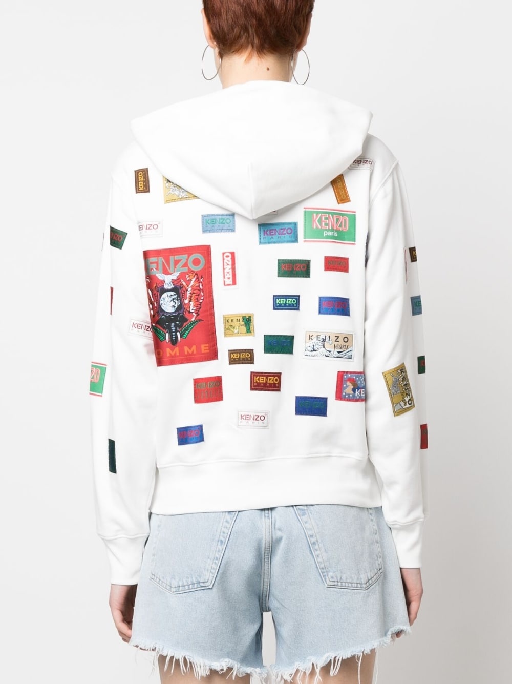 Labels printed cotton hoodie - 4