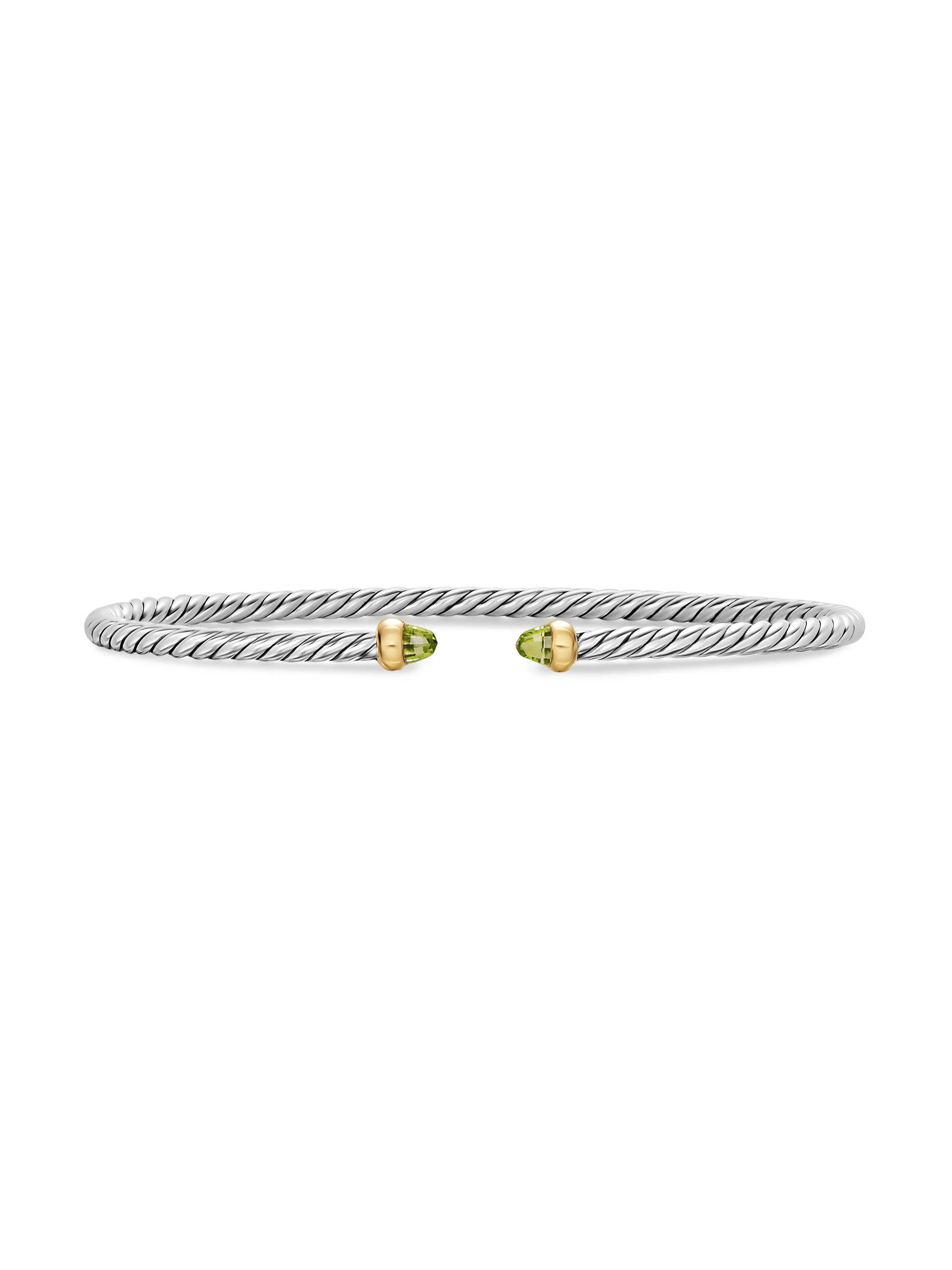 Women's Micro Cable Flex Bracelet in Sterling Silver - Peridot - 1