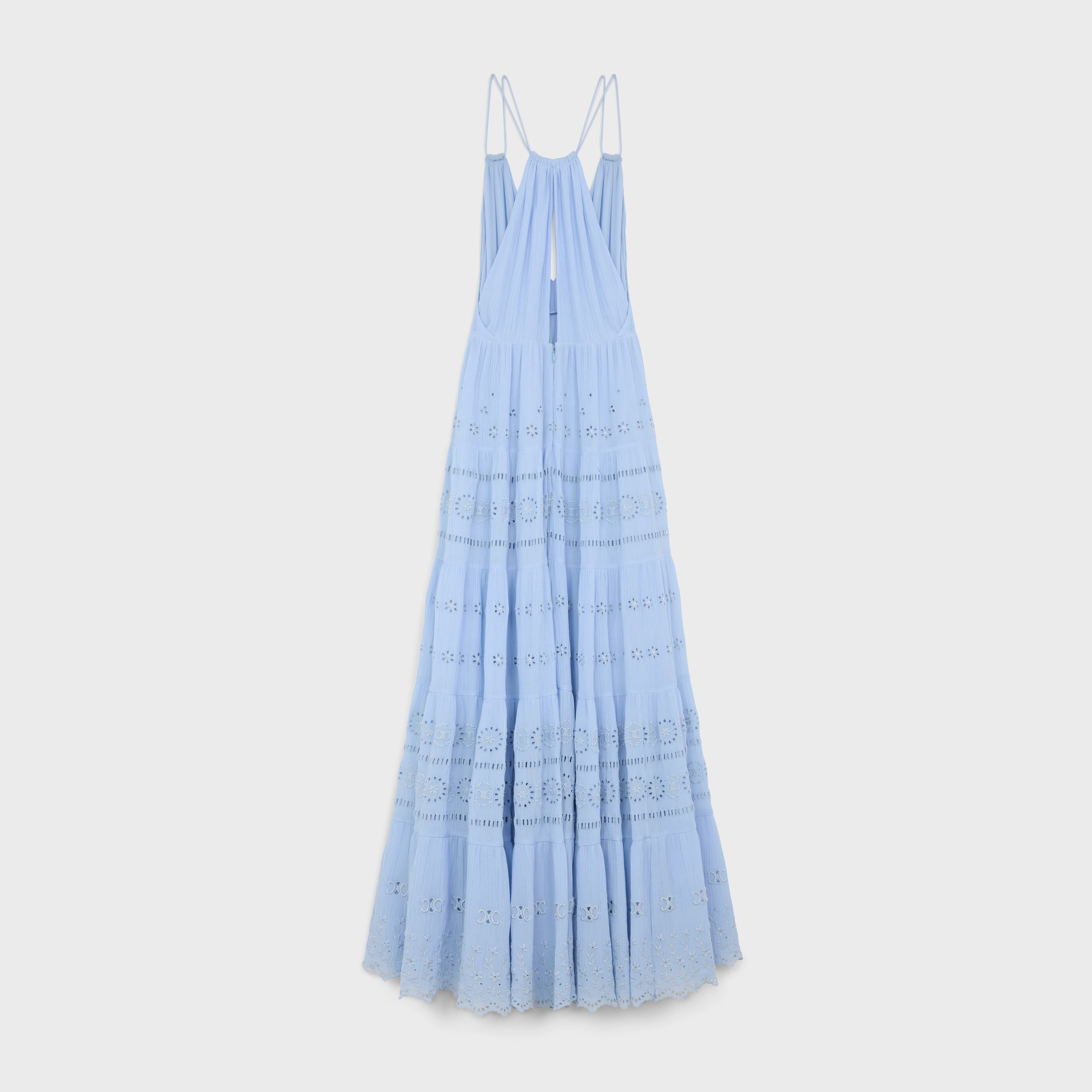 embroidered long dress in cotton silk crepon - 2