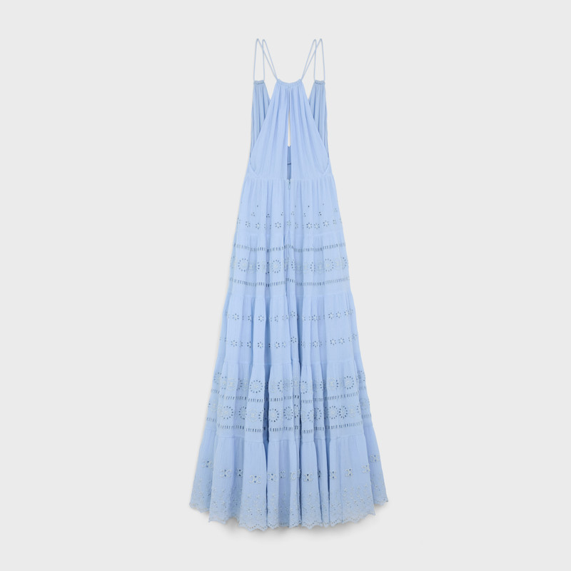 CELINE embroidered long dress in cotton silk crepon outlook