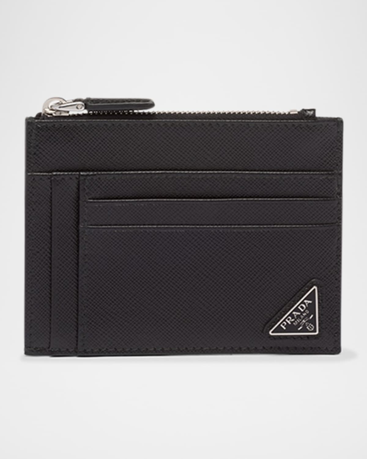 Men's Saffiano Leather Zip Card Holder - 1