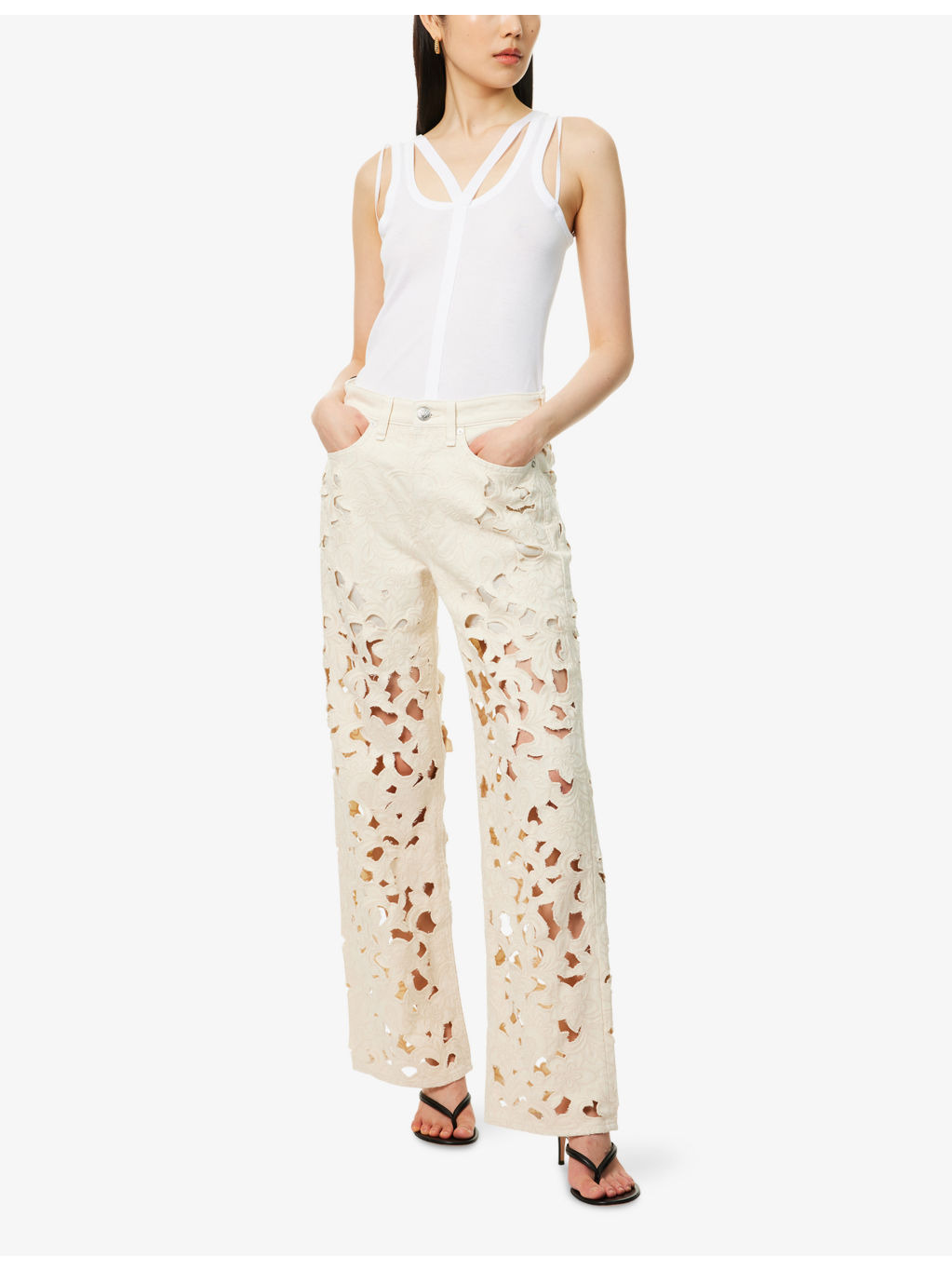 Logan Floral Cut-Out Wide-Leg Denim Jeans - 2