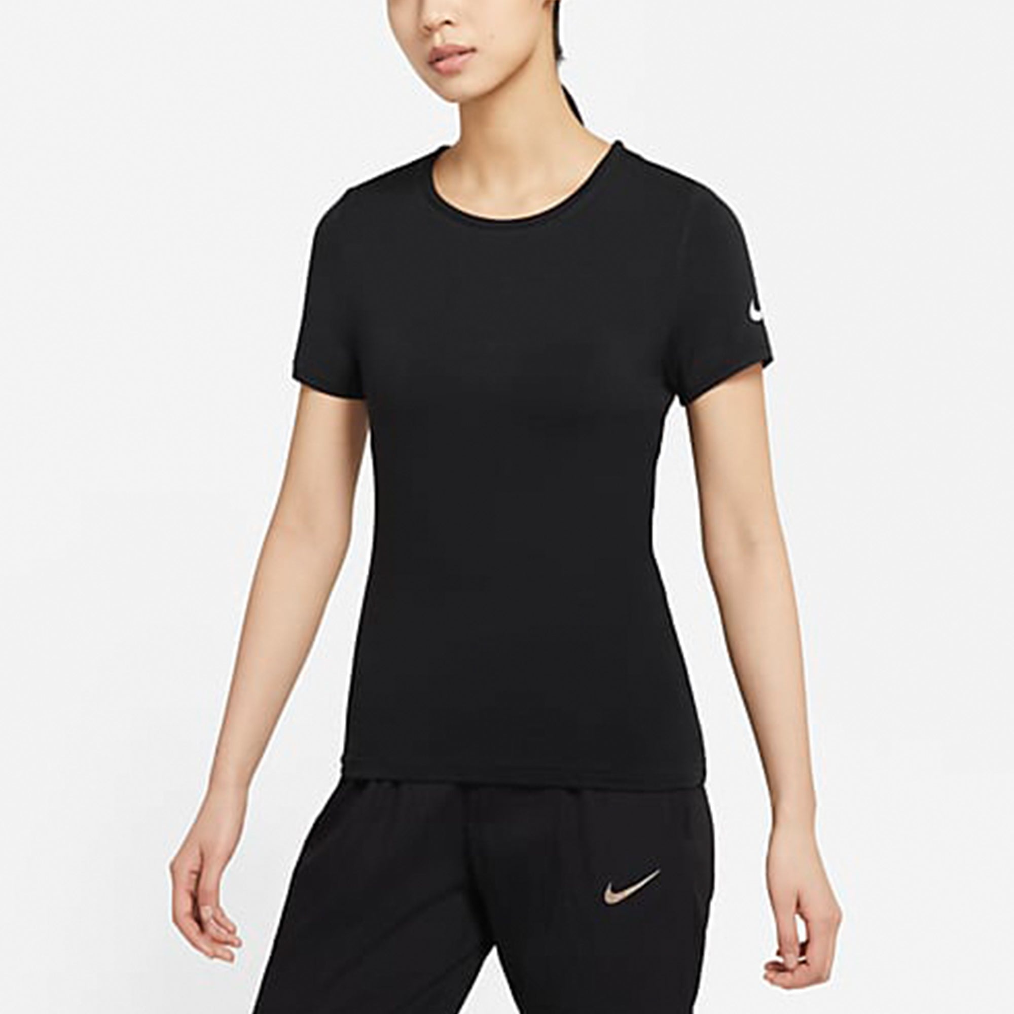 (WMNS) Nike Logo PrintTraining Sports Crewneck Short Sleeve T-Shirt Black DJ8519-010 - 4