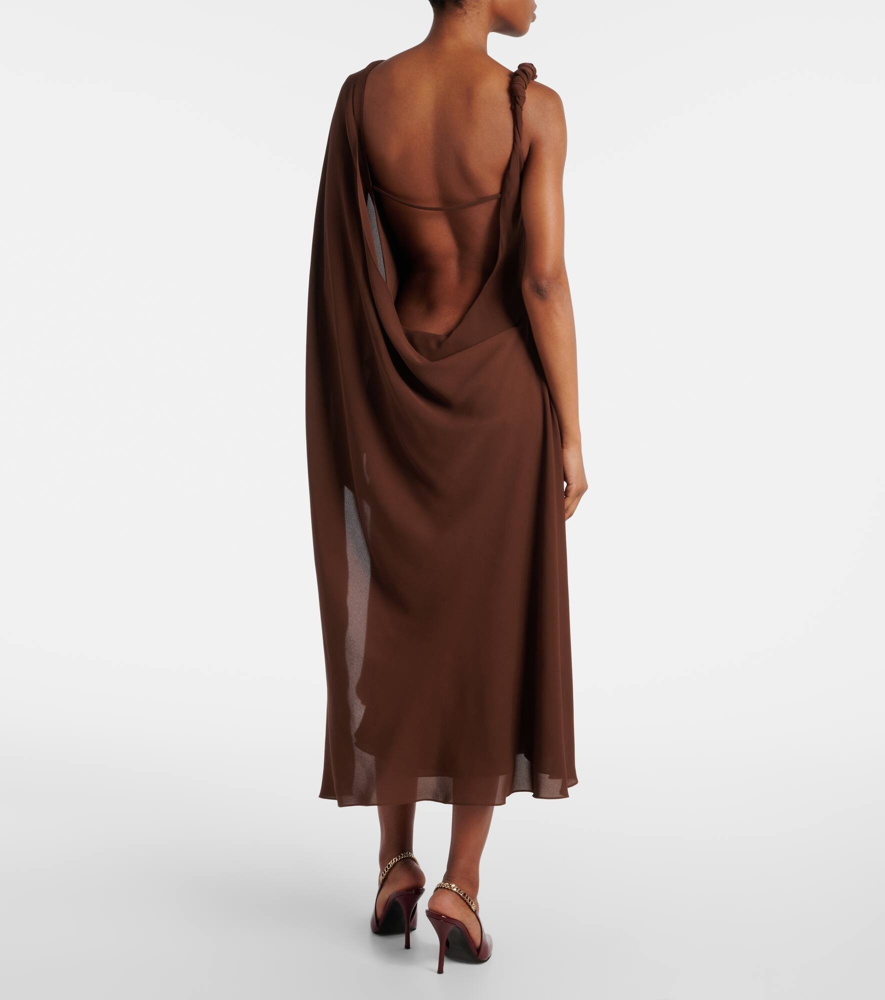 Draped open-back satin midi dress - 3