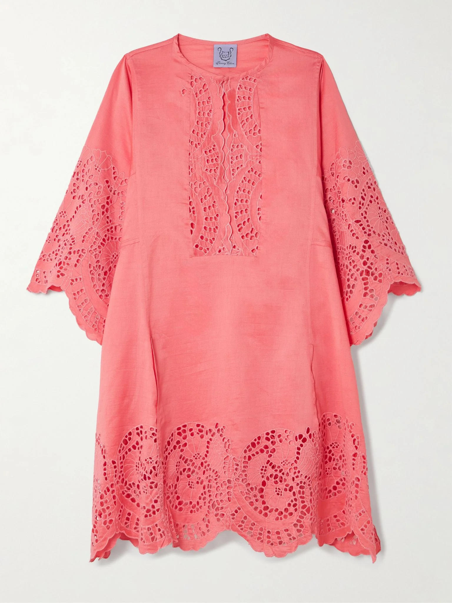 Rachel broderie anglaise cotton and silk-blend kaftan Pink - 1