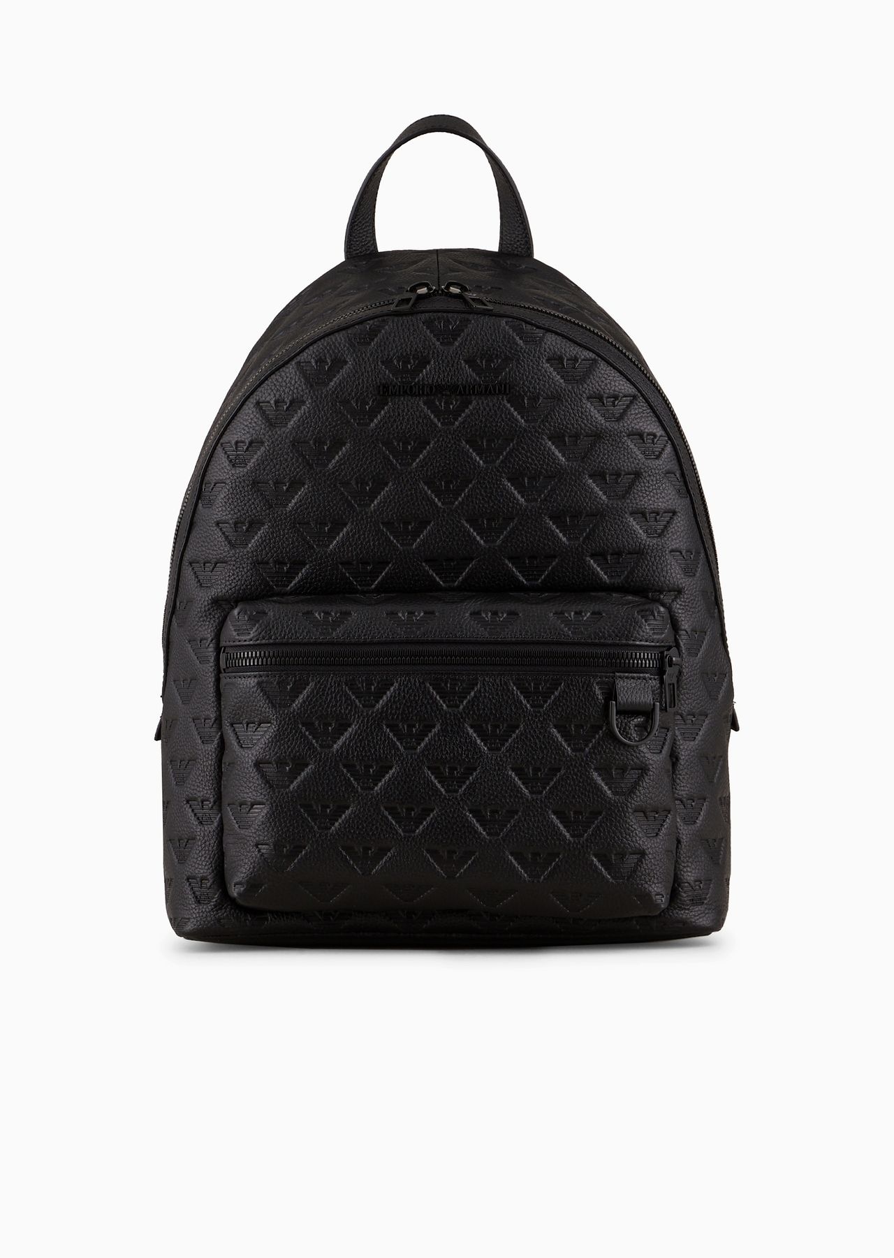 Round leather backpack with all-over embossed eagle - 1