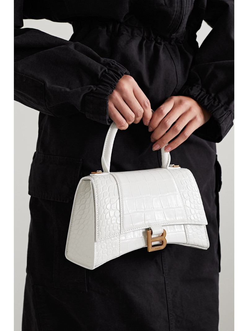 BALENCIAGA Hourglass XS croc-effect leather tote White outlook