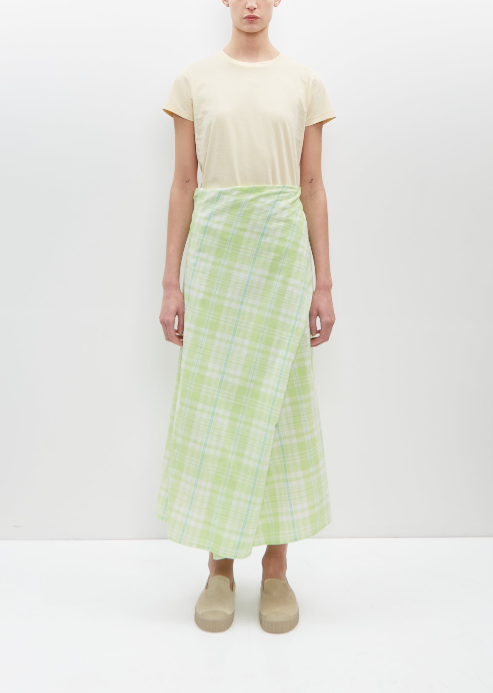 Draped Wrap Skirt — Lime Plaid - 1