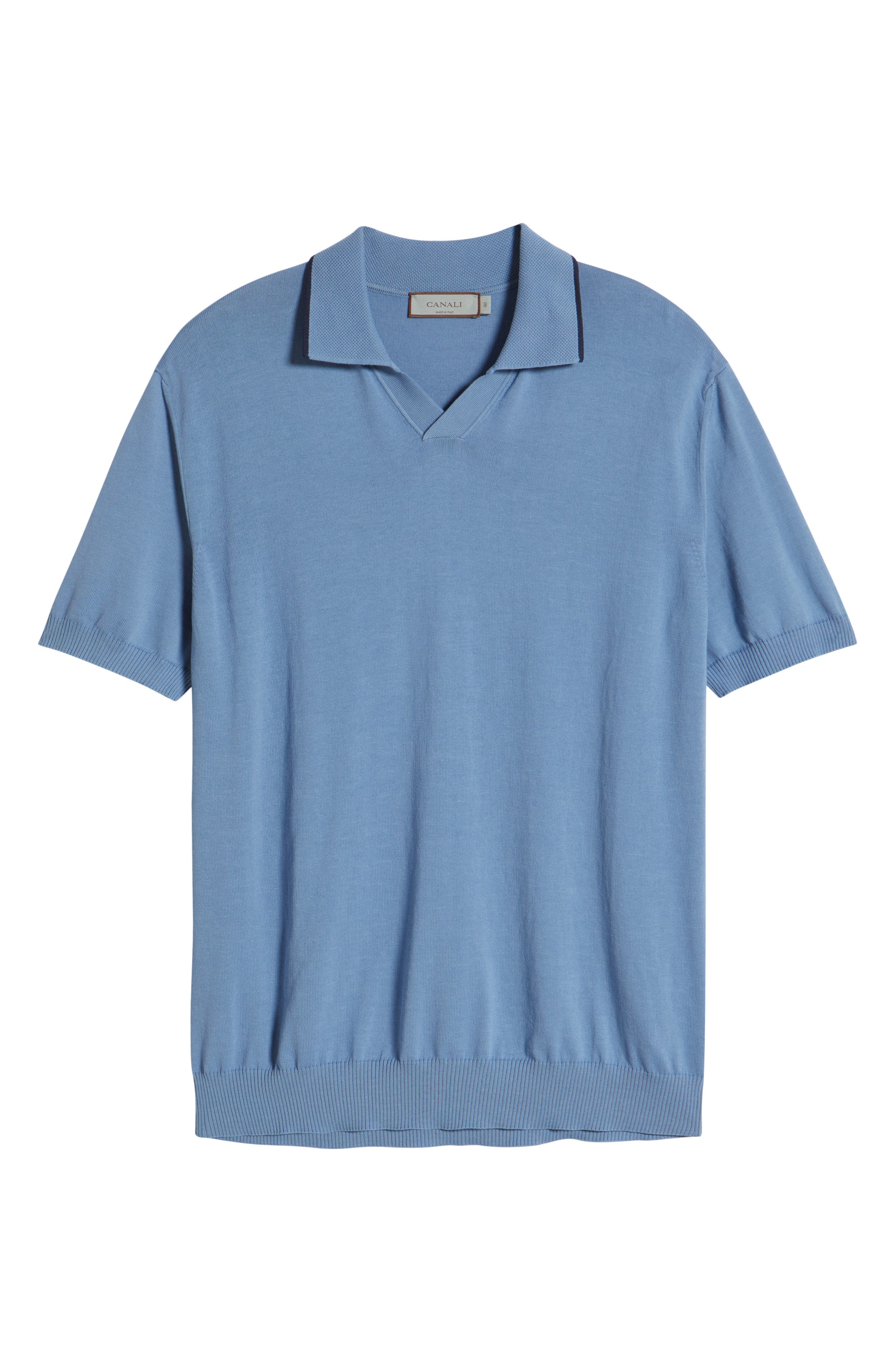 Canali Regular Fit Johnny Collar Polo in Light Blue at Nordstrom - 5