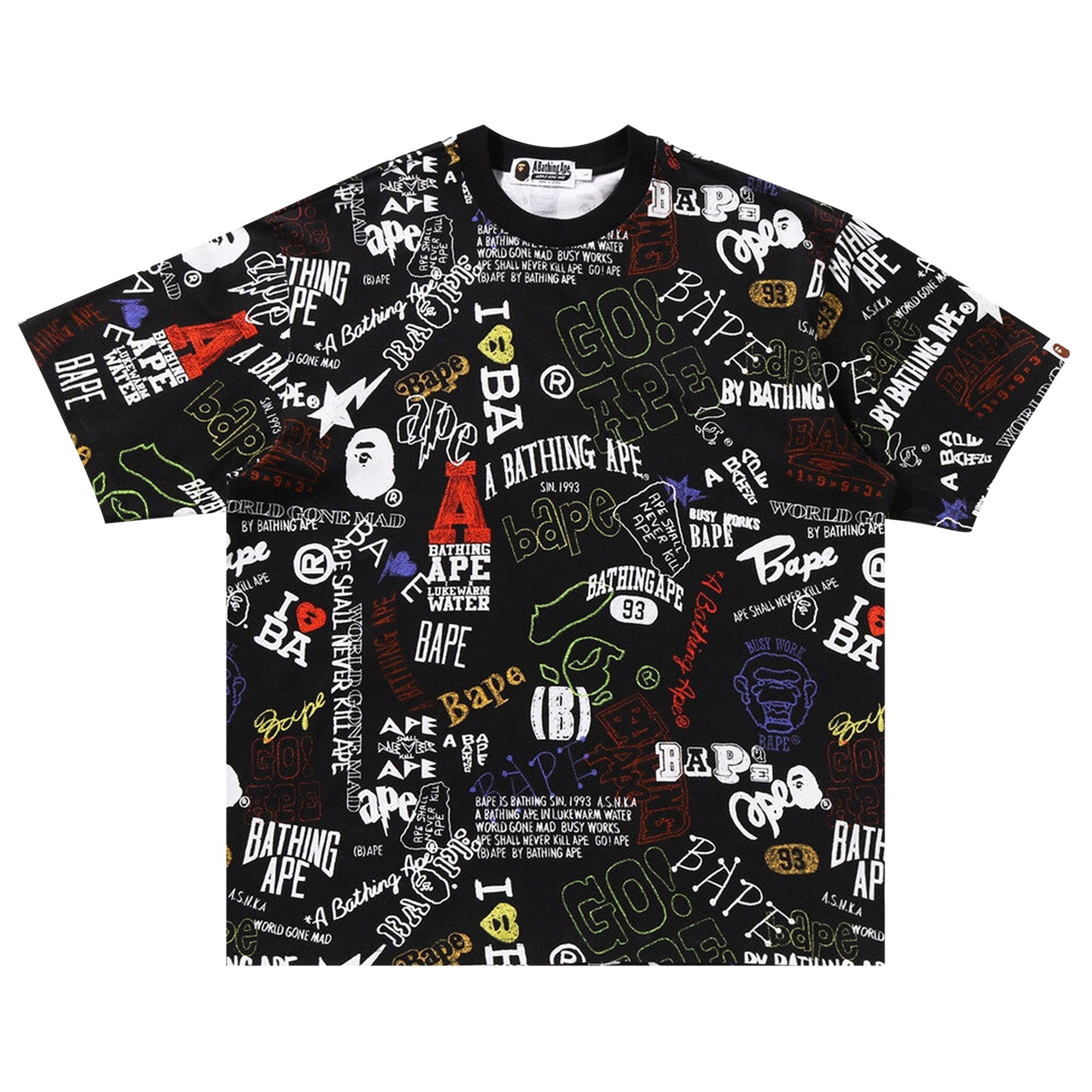 BAPE Hand Draw Pattern Relaxed Fit Tee 'Black' - 1