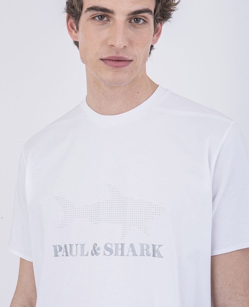 Stretch Cotton T-Shirt With Reflective Printed Logo 5