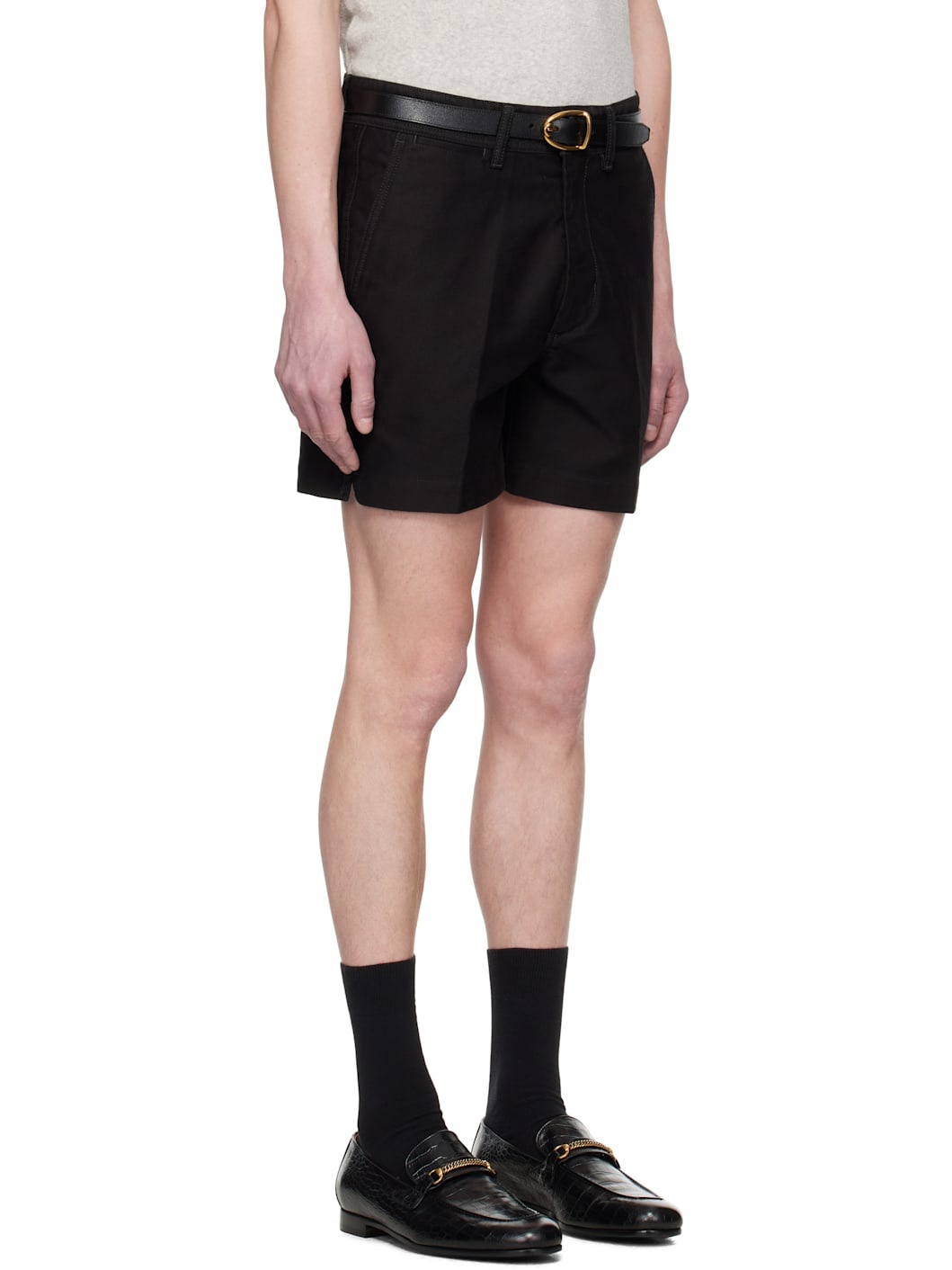 Black Cotton Tailored Shorts - 2
