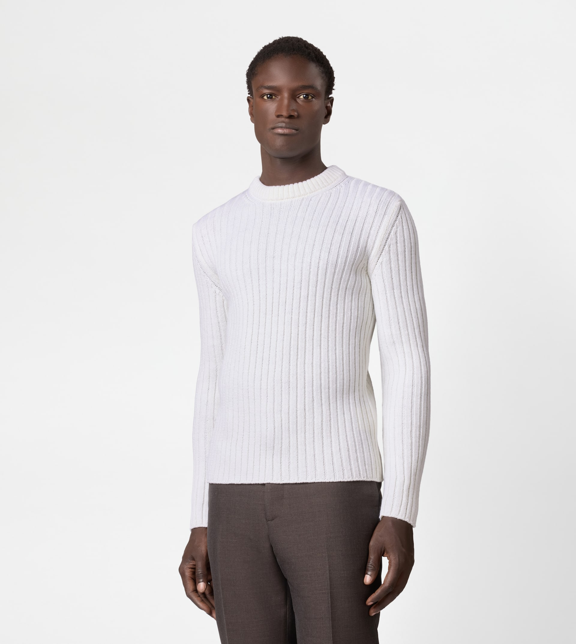ROUND-NECK PULLOVER IN MERINO WOOL - GREY - 3