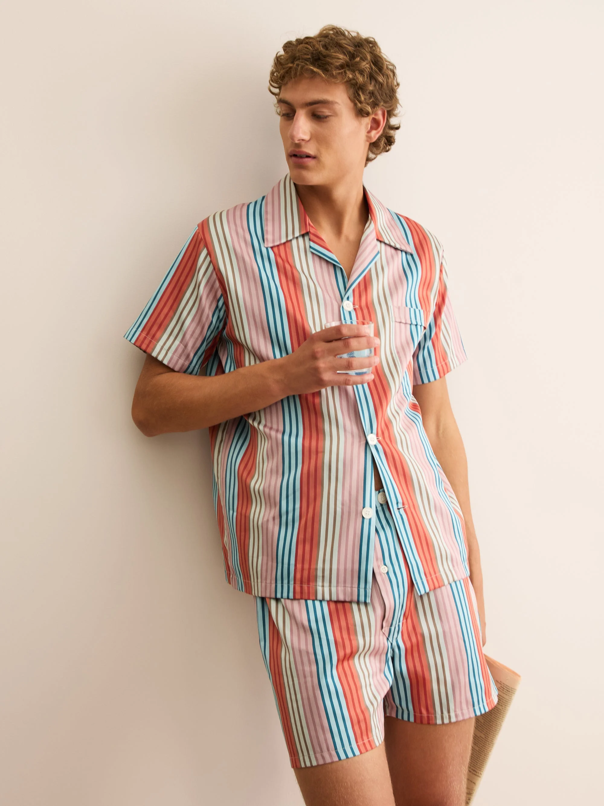 Men's Short Pajamas Wellington Cotton Satin Multi Stripe - 1