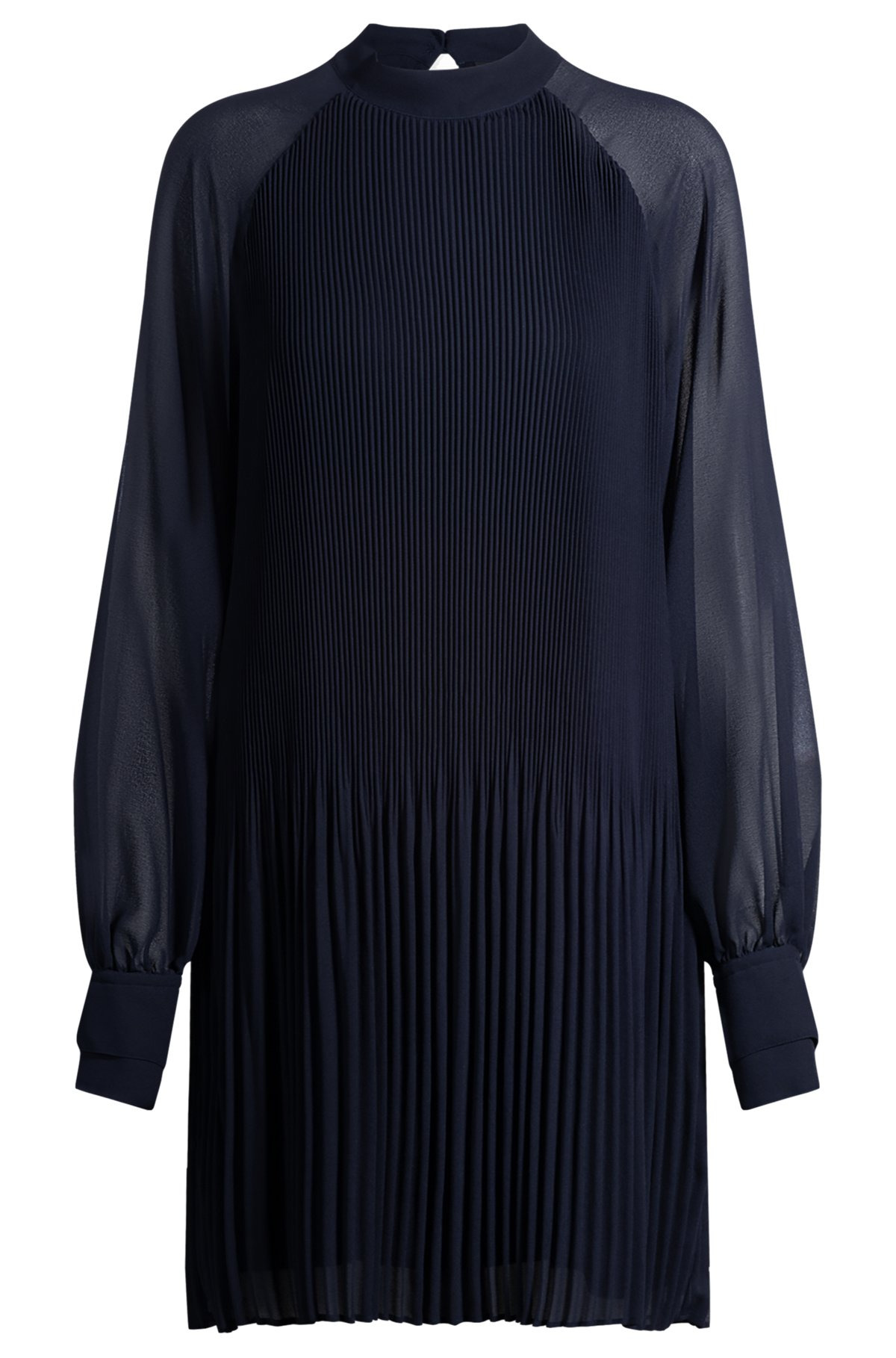 HIGH-NECK DRESS WITH PLISSÉ PLEATS AND SHEER SLEEVES - 1