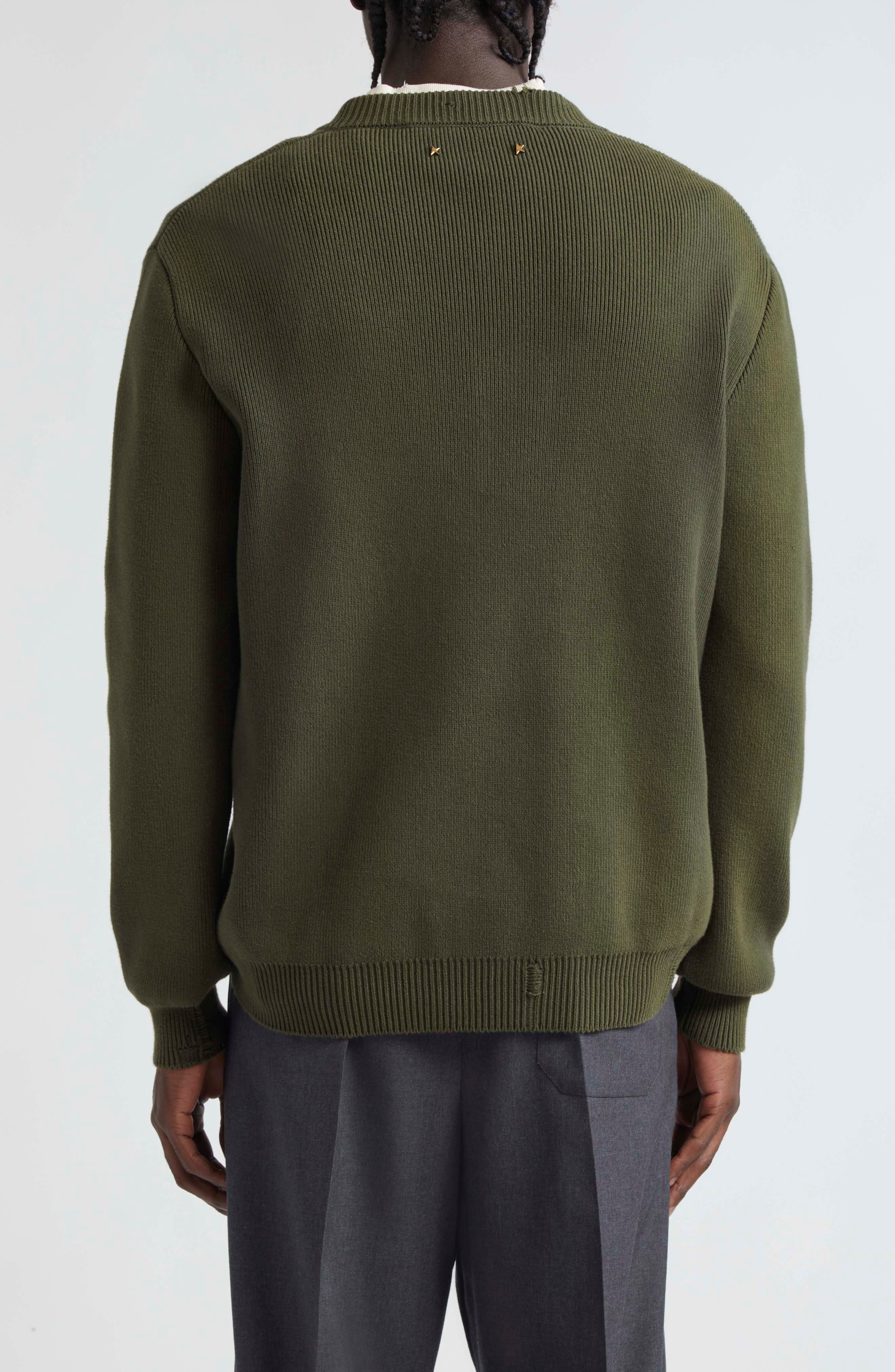 Distressed Cotton Blend Sweater - 3