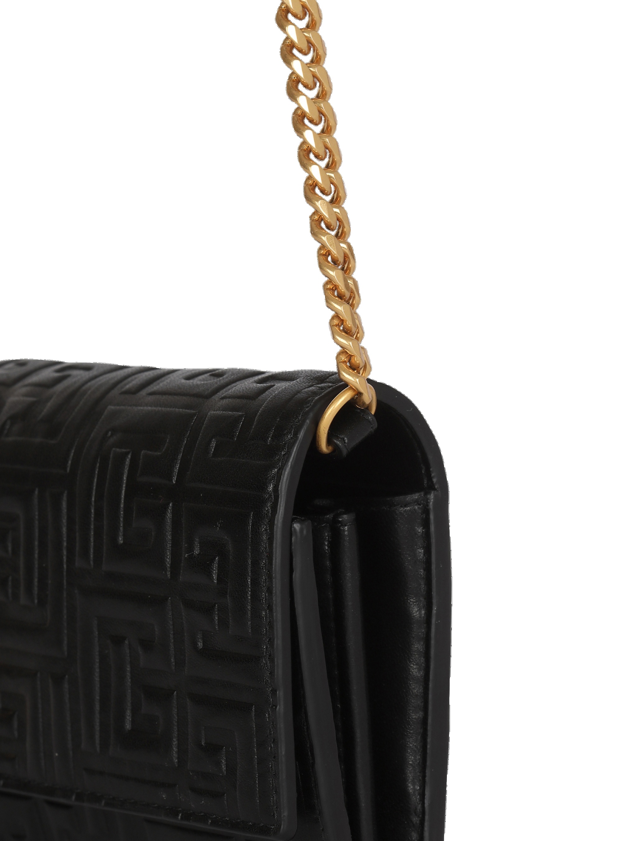 Debossed leather 1945 wallet with Balmain monogram and chain - 3