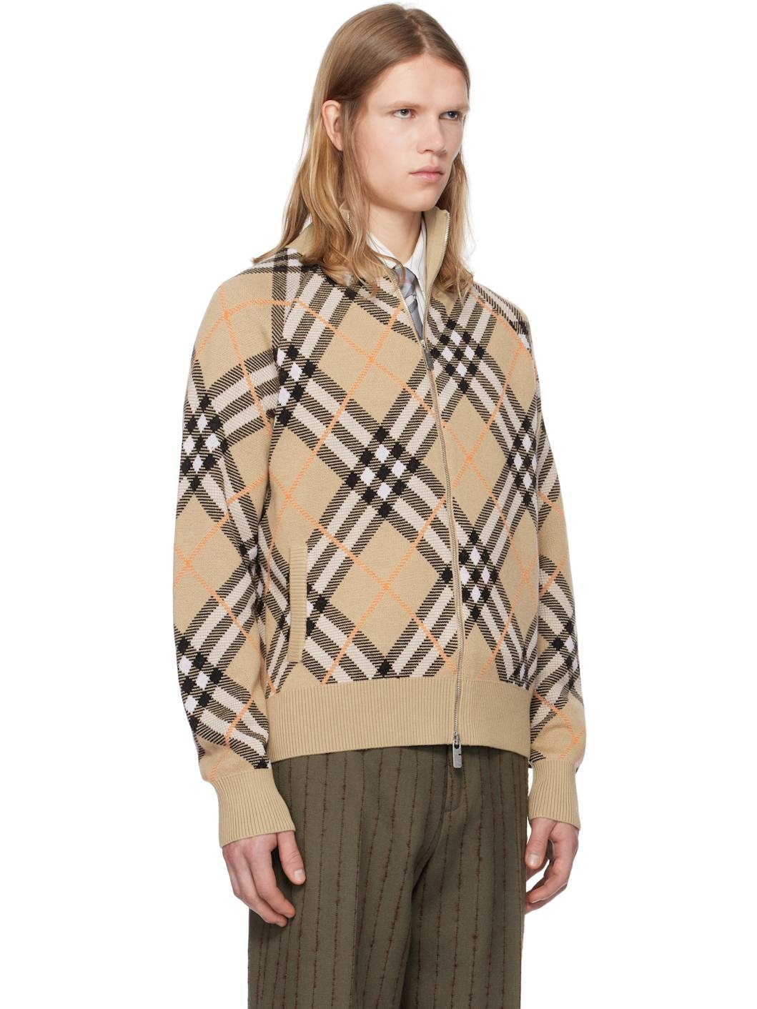 Beige Check Wool Mohair Blend Jacket - 2