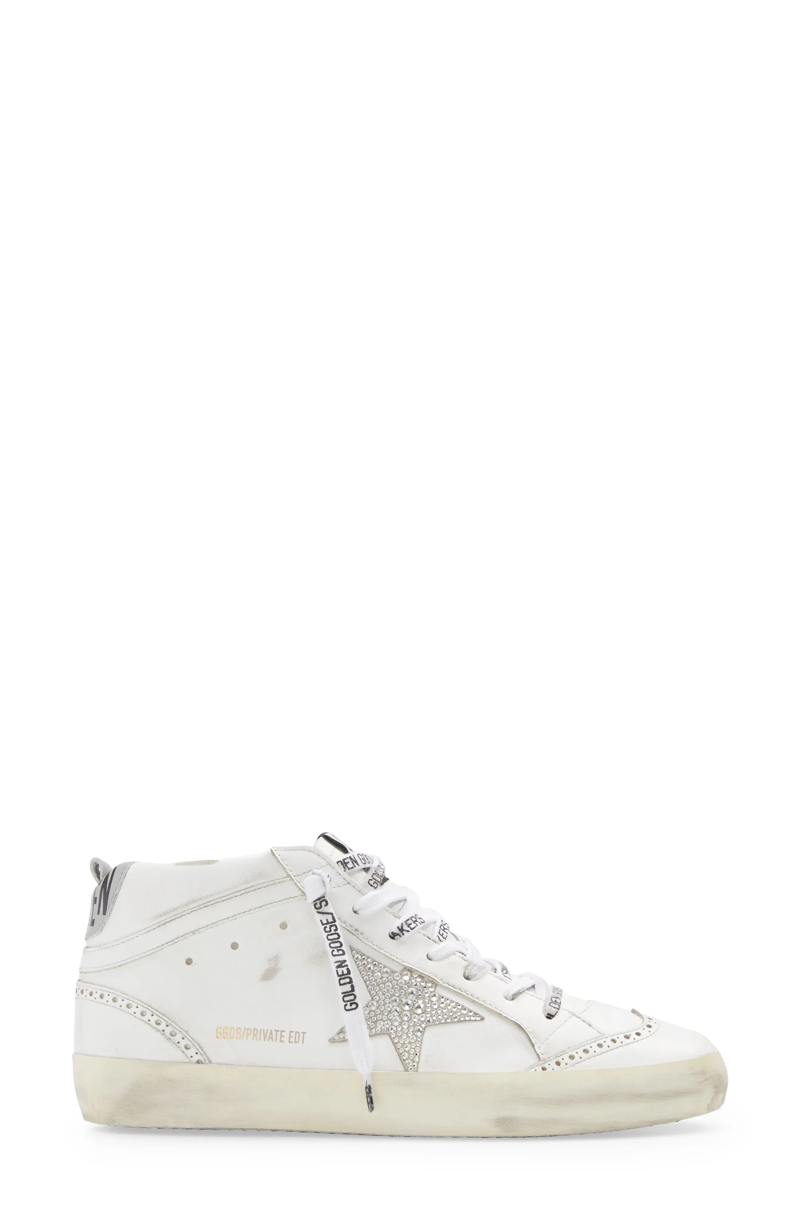 Mid Star Crystal Embellished Sneaker in White/Silver/Grey - 3